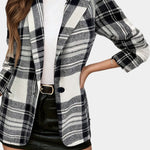Alvine Long Checkered Blazer featuring Notched Collar and Single Button Fastening