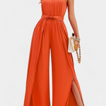 Asymmetrical One-Shoulder Jumpsuit with Bow Accent by Nyree