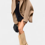 Ambreline Wool Coat with Notched Collar and Mid-Length Batwing Sleeves