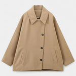 Ambreline Wool Coat with Notched Collar and Mid-Length Batwing Sleeves