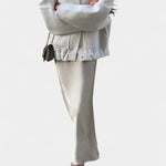 Amandine Short Baseball Jacket with 3D Embroidery and Ribbed Details