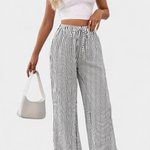 Adjustable Waist Lightweight Striped Straight Pants - Sabrina