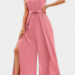 Asymmetrical One-Shoulder Jumpsuit with Bow Accent by Nyree