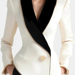 Bertille White Asymmetrical Blazer with Contrasting Lapels
