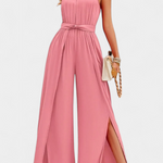 Asymmetrical One-Shoulder Jumpsuit with Bow Accent by Nyree