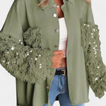 Birgit Oversized Jean Jacket with Frayed Hem and Sequin Accents