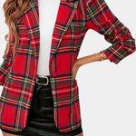 Alvine Long Checkered Blazer featuring Notched Collar and Single Button Fastening