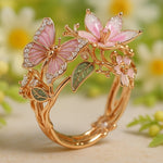 Ring with zircons and butterfly design