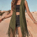 Vintage 70s Hollow Out Details Faux Suede Fringe Vest