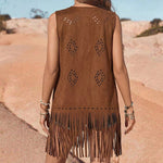 Vintage 70s Hollow Out Details Faux Suede Fringe Vest