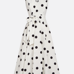 Black‑and‑White Classic Polka Dot French Sleeveless Midi Dress