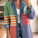 Elnora™ | Geometric Stripe Denim Jacket
