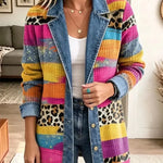 Victoria | Retro Leopard Color Pattern Denim Jacket