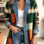 Ella | Retro Plaid Pattern Art Casual Denim Jacket