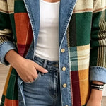 Ella | Retro Plaid Pattern Art Casual Denim Jacket