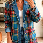 Grace | Women Tartan Plaid Denim Spliced Blazer
