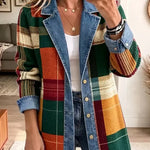 Ella | Retro Plaid Pattern Art Casual Denim Jacket