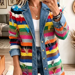 Mia | Vintage Elegant Denim Feather Print Jacket