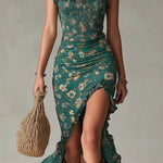 Zara™ | Bohemian Floral Maxi Dress with Ruched Side Slit