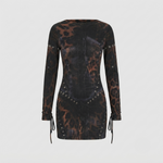 Imogen Aldridge | Mesh Leopard Print Long Sleeve Mini Dress For Women