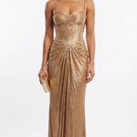 Imogen Sutton | Gold Metallic Corset Maxi Dress For Women