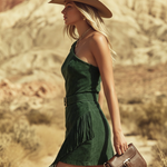 Bohemian Retro One-Shoulder Sleeveless Fringed Faux Suede Mini Dress