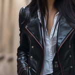 Women's Retro Zipper Button Long Leather Coat