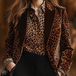 【24-hour shipping out】Casual Loose Retro Velvet Leopard Print Collar Blazer