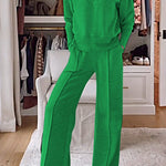Solid Color V-neck Top & Pants Two-piece Set