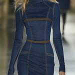 Retro Elegant Artistic Blue Denim Mini Dress