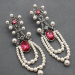 Vintage Long Ruby pearl Tassel Earrings