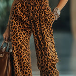 【24-hour shipping out】Casual Loose Vintage Velvet Leopard Print Pocket Elastic Waist Pants