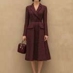 【24-hour shipping out】Vintage Elegant Ankola Red Tweed Lapel Dress