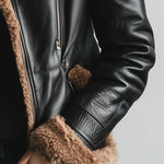 Women's Vintage Fur Collar Contrast Faux Leather Jacket