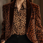 【24-hour shipping out】Casual Loose Retro Velvet Leopard Print Lapel Blazer