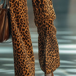 【24-hour shipping out】Casual Loose Vintage Velvet Leopard Print Pocket Elastic Waist Pants