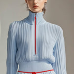 【24-hour shipping out】Casual Fashion Stand Collar Zipper Knitted Sweater Culotte Sports Set