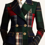 Casual Lapel Plaid Double-breasted Woolen Blazer