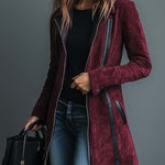 Women's Vintage Burgundy Leather Patchwork Suede Jacket