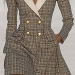 【24-hour shipping out】Classic and Fashionable Contrast Lapel Plaid Mini Dress