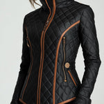 Stylish Waist-cinched Diamond-quilted Padded Jacket