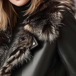 Women's Vintage Fur Collar And Lined Zipper Leather Jacket