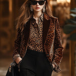 【24-hour shipping out】Casual Loose Retro Velvet Leopard Print Collar Blazer