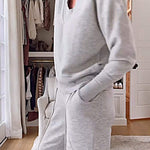 Solid Color V-neck Top & Pants Two-piece Set