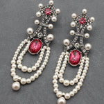 Vintage Long Ruby pearl Tassel Earrings