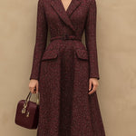 【24-hour shipping out】Vintage Elegant Ankola Red Tweed Lapel Dress