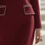 【24-hour shipping out】High-End Retro Luxury Contrast Hem Lapel Dress