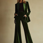 High-End Temperament Loose Retro Green Velvet Suit