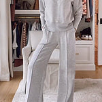 Solid Color V-neck Top & Pants Two-piece Set