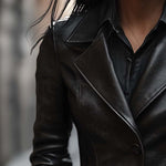 Vintage Lapel Button Faux Leather Jacket